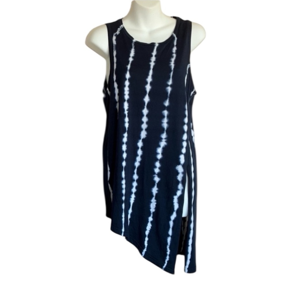 Chaps Ralph Lauren navy/white tie dye tank, side slit, asymmetrical hem. M